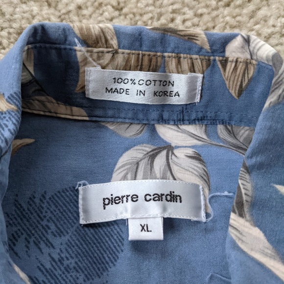 Pierre Cardin Hawaiian Shirt Men's XL Blue Tan Floral * - Picture 9 of 10